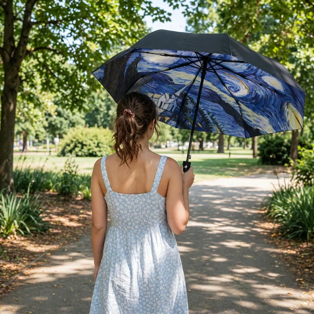 Van Gogh Starry Night Auto-Open Folding Umbrella