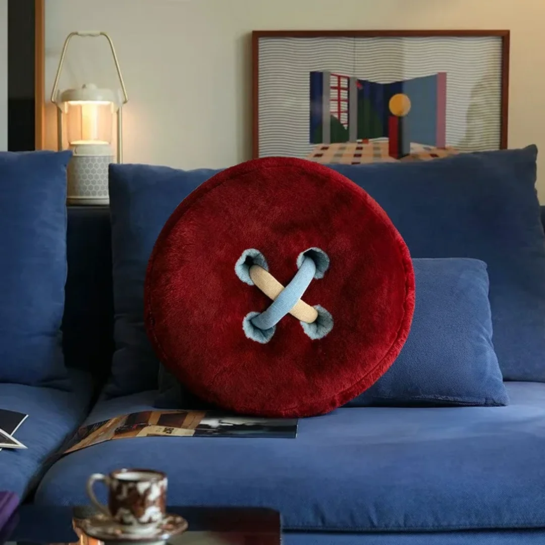 Button-Shaped Plush Throw Pillow