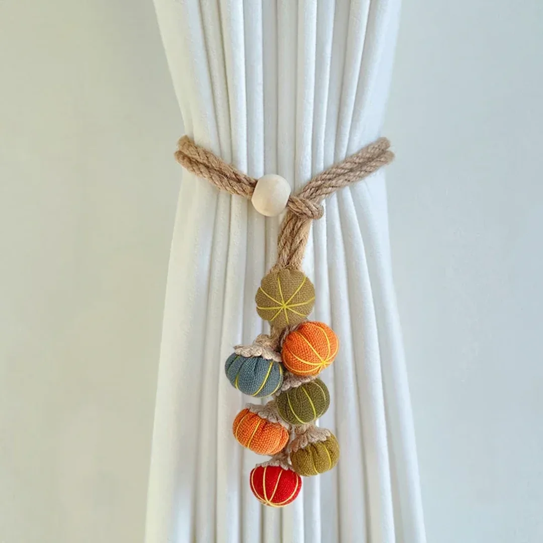 Harvest Pumpkin Beaded Curtain Tieback