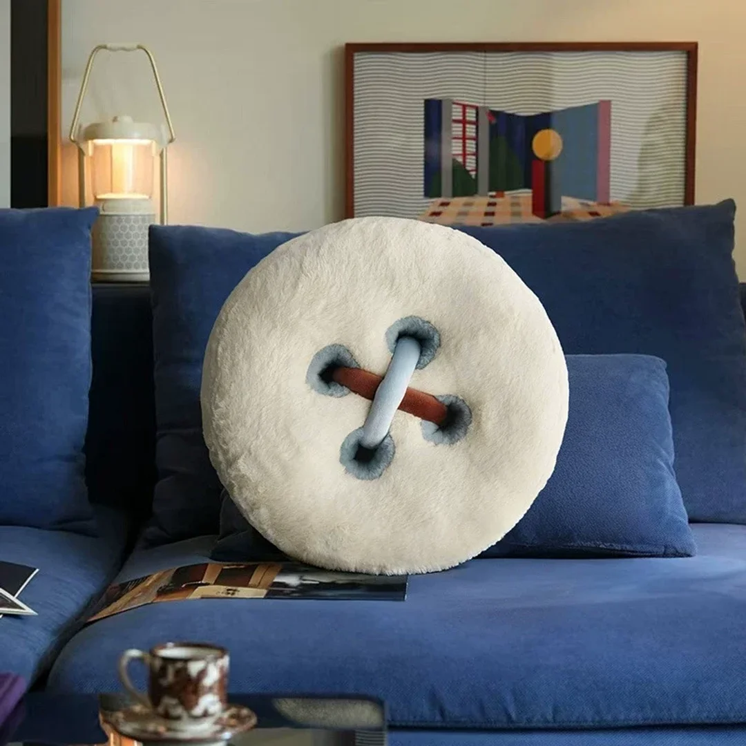 Button-Shaped Plush Throw Pillow