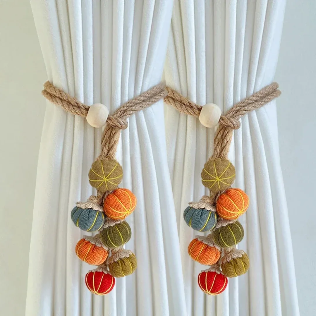 Harvest Pumpkin Beaded Curtain Tieback