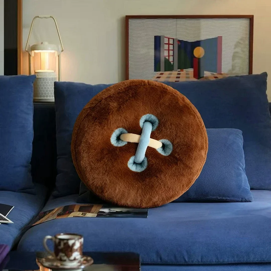 Button-Shaped Plush Throw Pillow