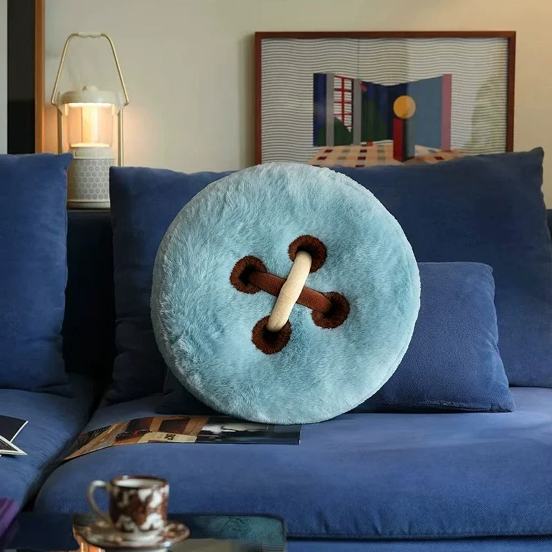 Button-Shaped Plush Throw Pillow