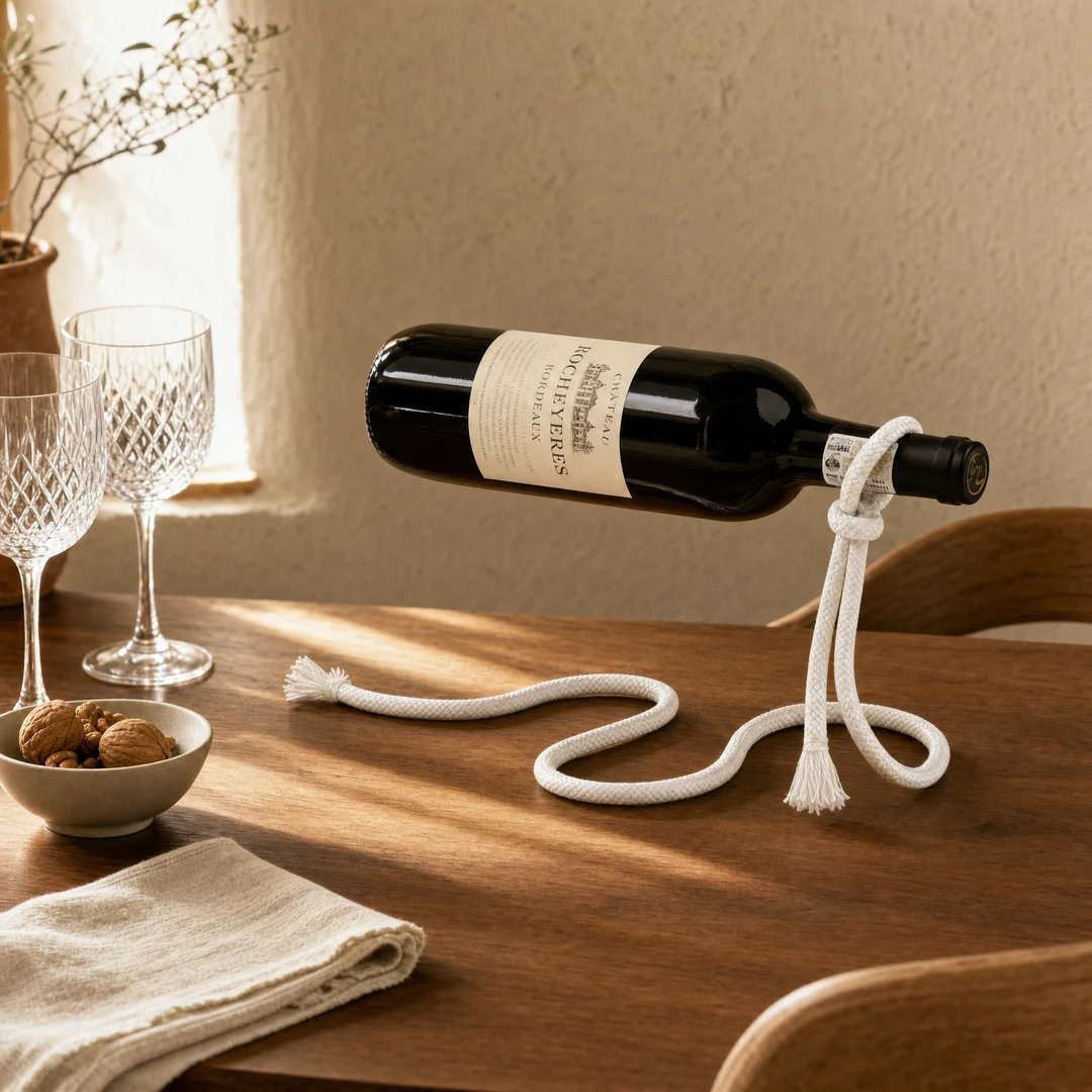 Magic Rope Wine Rack - Dining Table Scene
