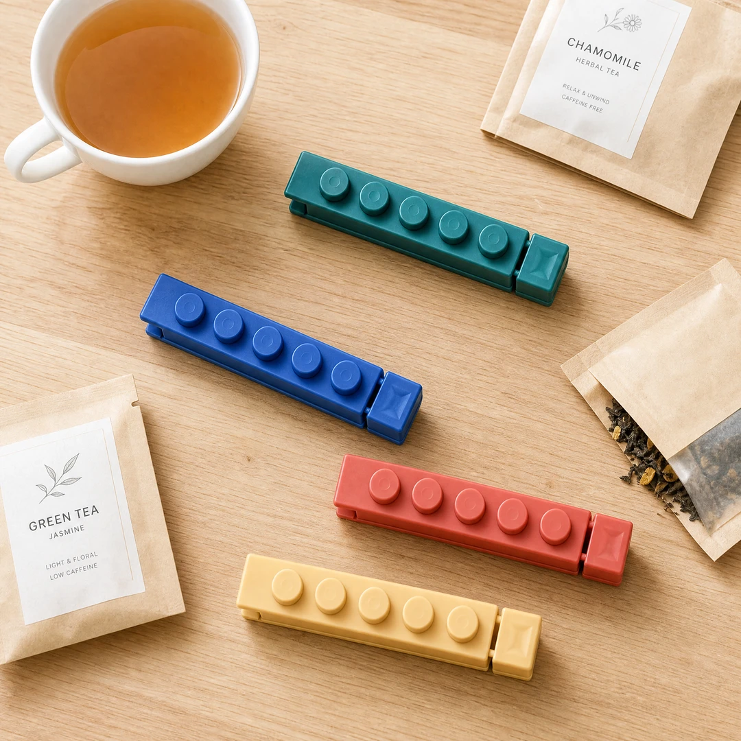 Morandi sealing clip flat-lay with tea bags - 4 colors