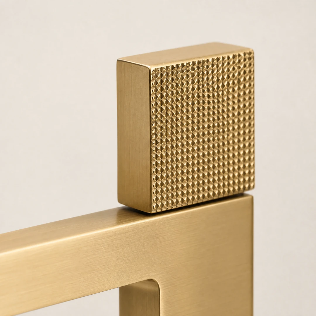 Brushed Gold Basin Faucet - Knurled Handle Detail