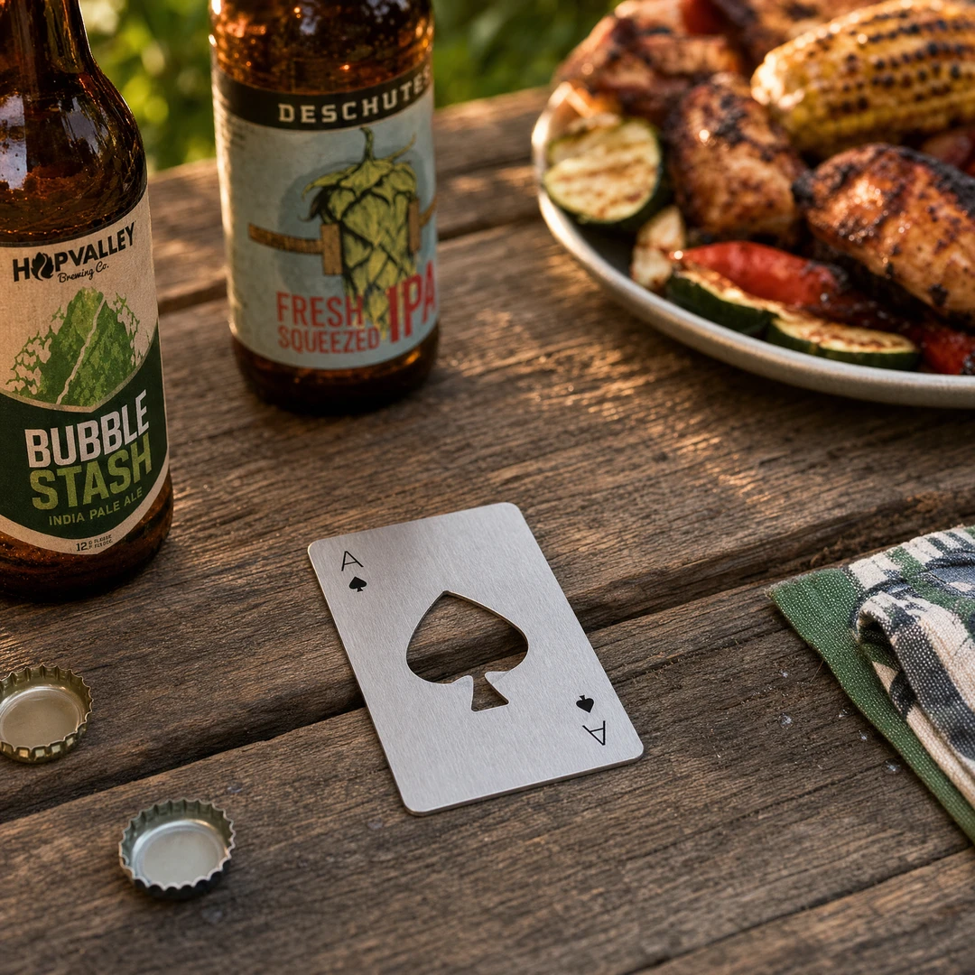 Ace of Spades Bottle Opener at outdoor BBQ