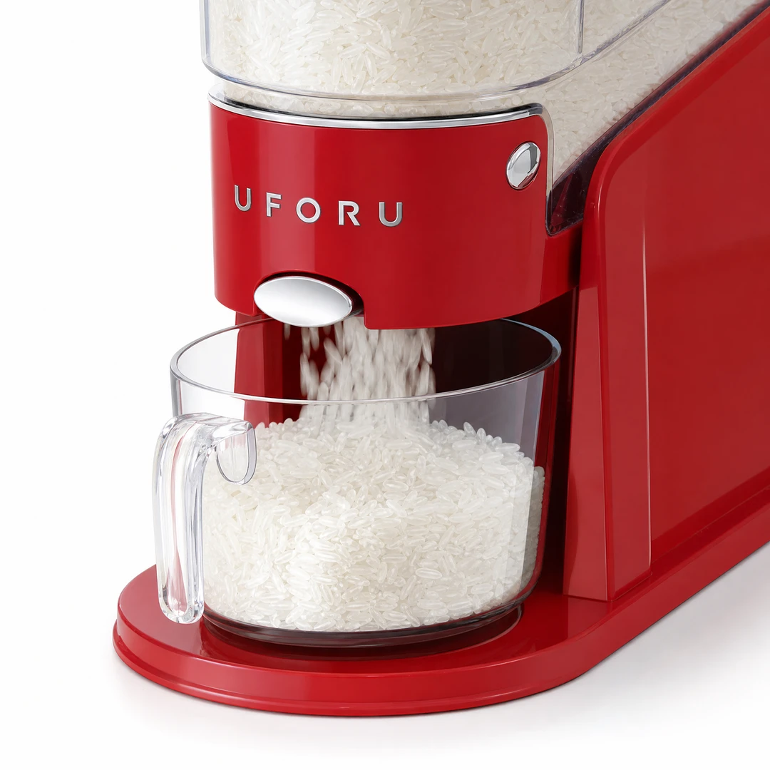 Slim Press-Seal Rice Storage Bin - Dispensing Mechanism Detail