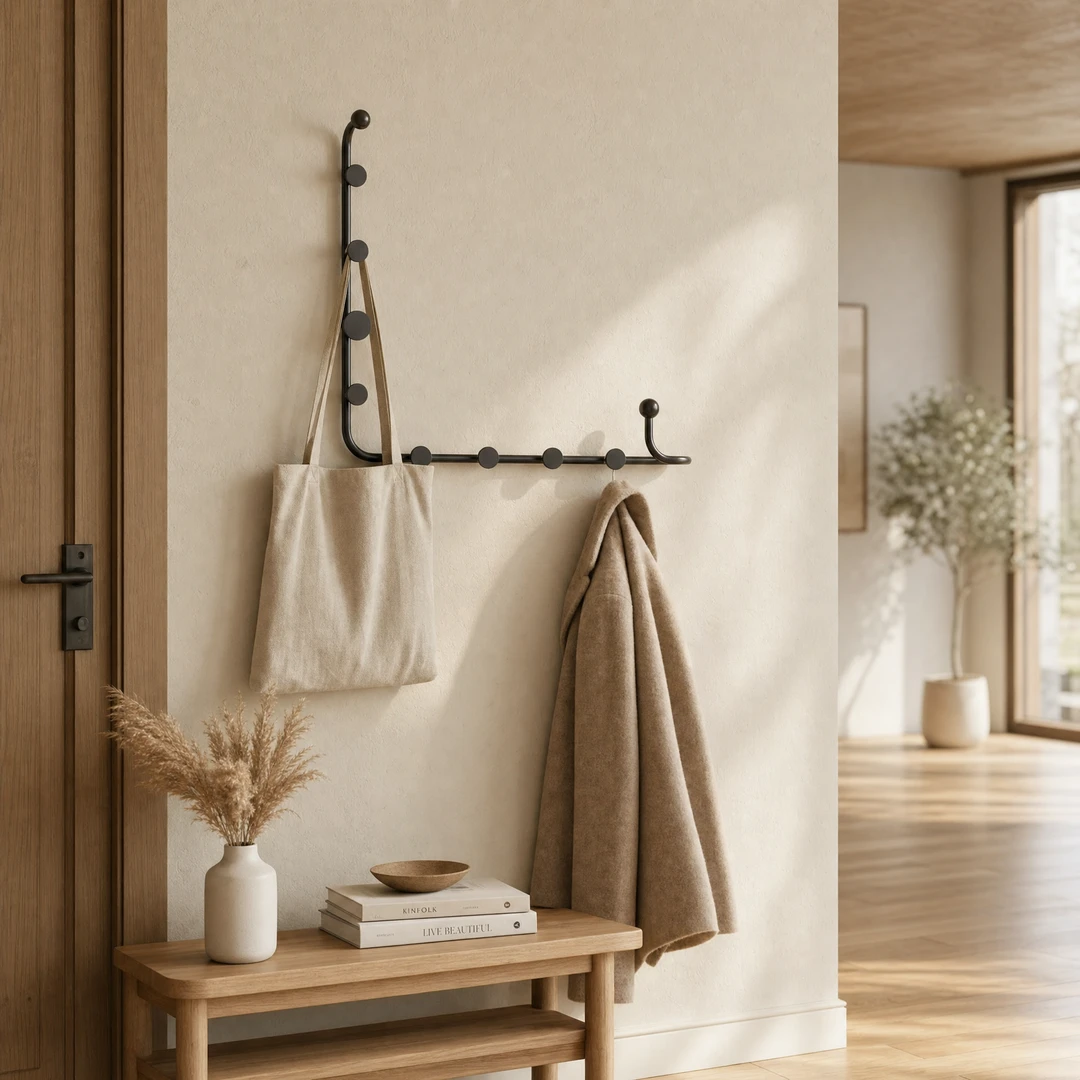 Single Tube Steel Coat Rack - Black in warm entryway