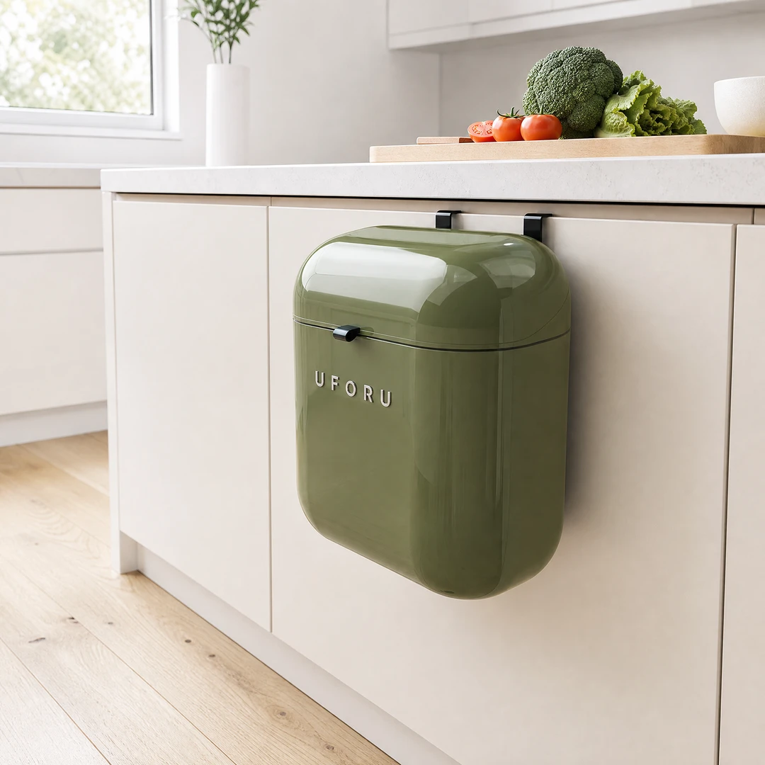 Retro Hanging Trash Can - Green in Kitchen