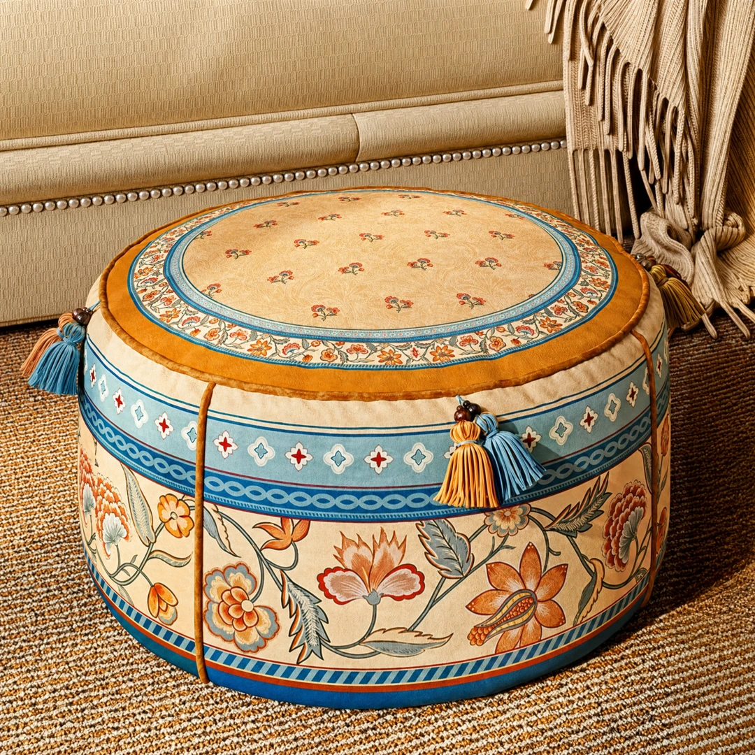 Plush Velvet Round Pouf Ottoman - View 1