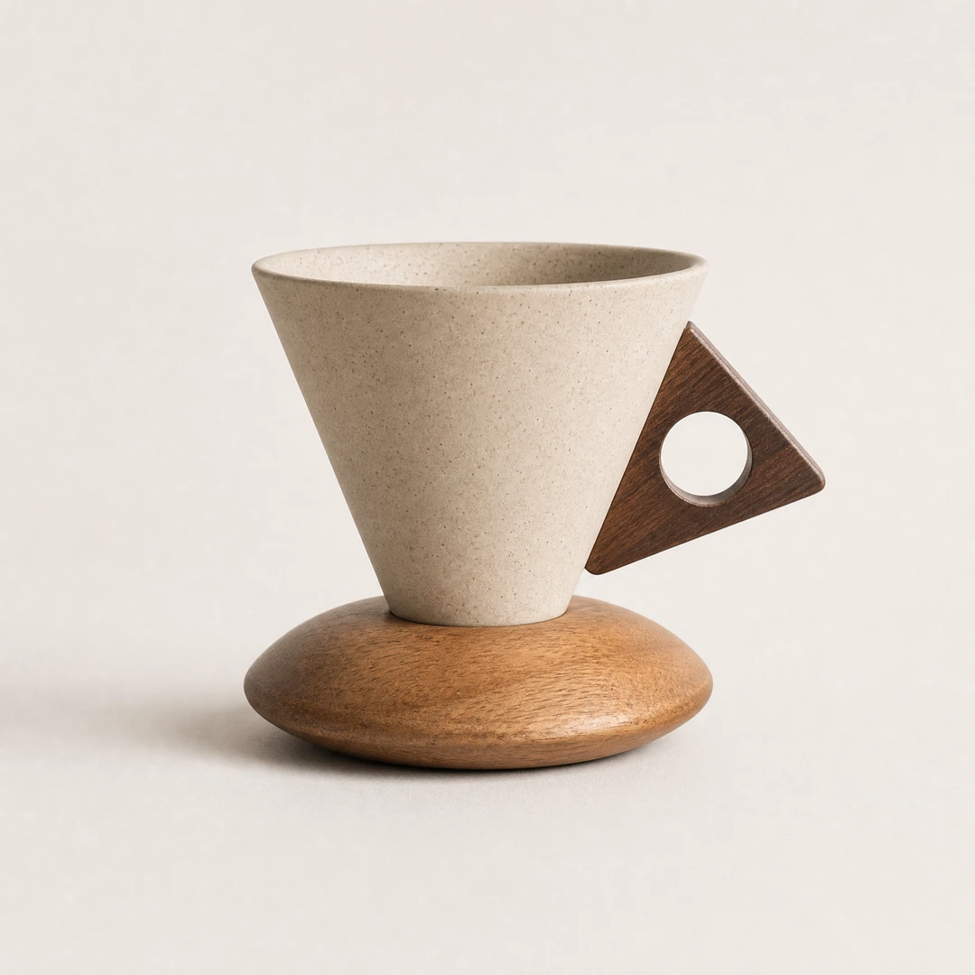 Cone Coffee Cups with Wood Base - Front View