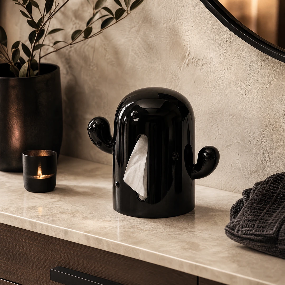 Cactus Ceramic Tissue Box – Black Variant