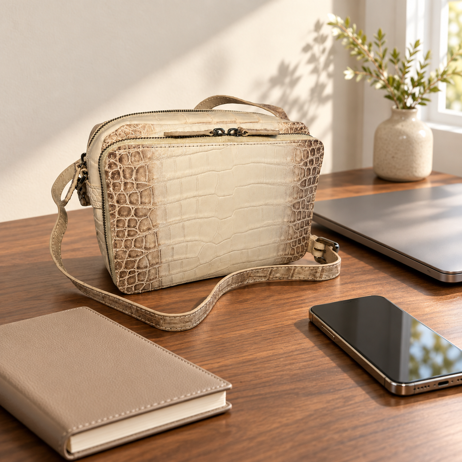 クロコダイル ショルダーバッグ BOX型 お財布機能付き 4WAY ヒマラヤ染め BLH-34701HY