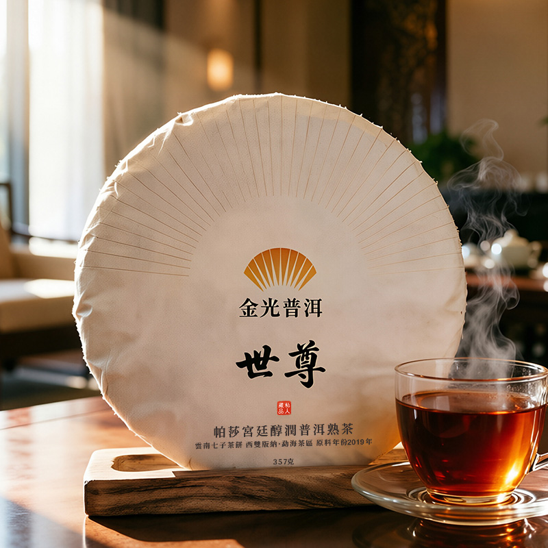 世尊·帕莎宮廷醇潤普洱熟茶 雲南七子茶餅勐海茶區 原料年份2010年普洱茶