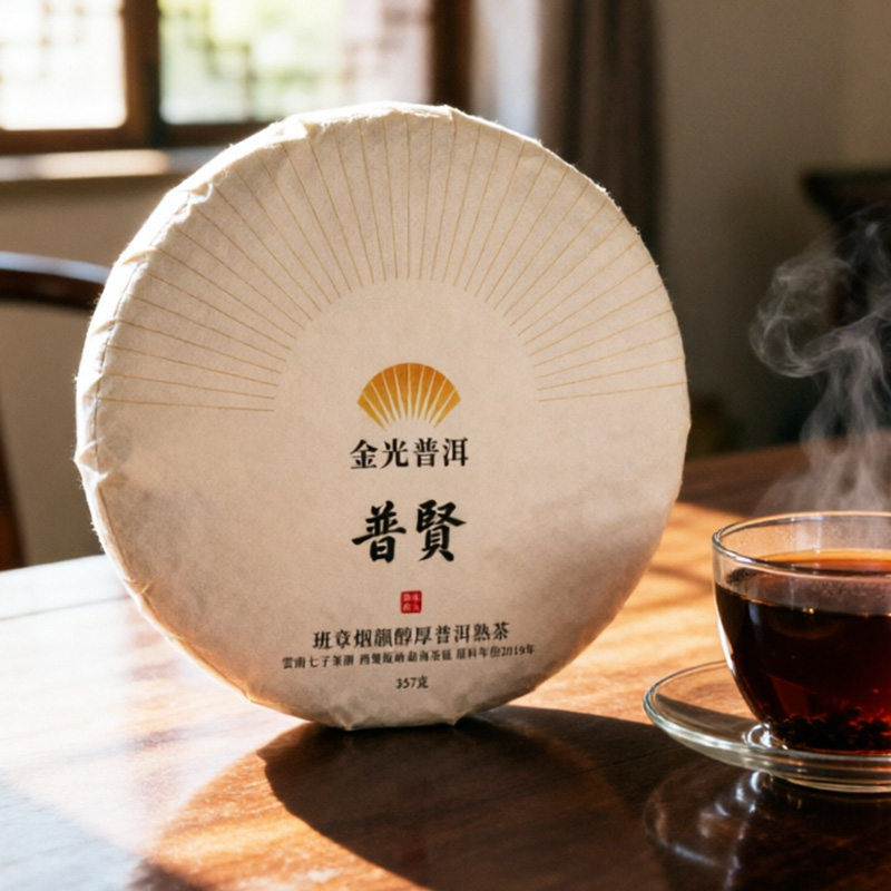 普賢·班章烟韻醇厚普洱熟茶 雲南七子茶餅勐海茶區 原料年份2010年普洱茶
