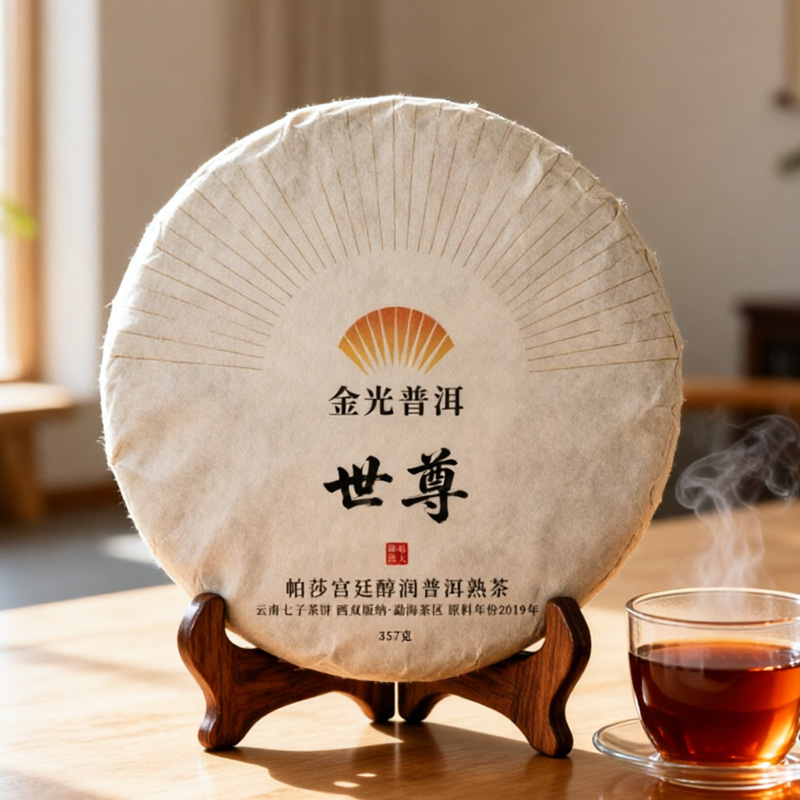世尊·帕莎宮廷醇潤普洱熟茶 雲南七子茶餅勐海茶區 原料年份2010年普洱茶