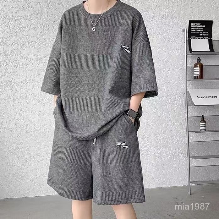 有衡U-HENG短袖短褲套裝男士休閒夏季時尚寬鬆運動大碼高級重磅一套搭配痞帥