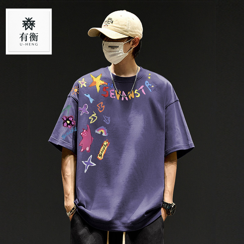 有衡U-HENG夏季涼感短袖T恤男潮牌美式復古寬鬆卡通