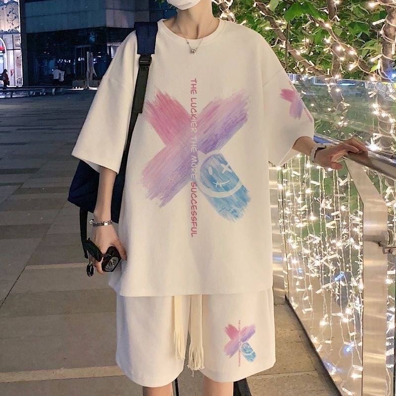 有衡U-HENG港風一整套日系高街頭嘻哈短袖套裝男五分短褲情侶裝休閒運動套裝