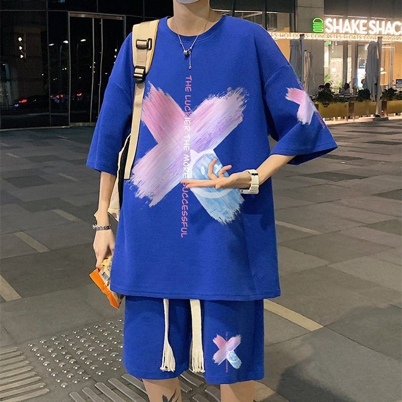 有衡U-HENG港風一整套日系高街頭嘻哈短袖套裝男五分短褲情侶裝休閒運動套裝