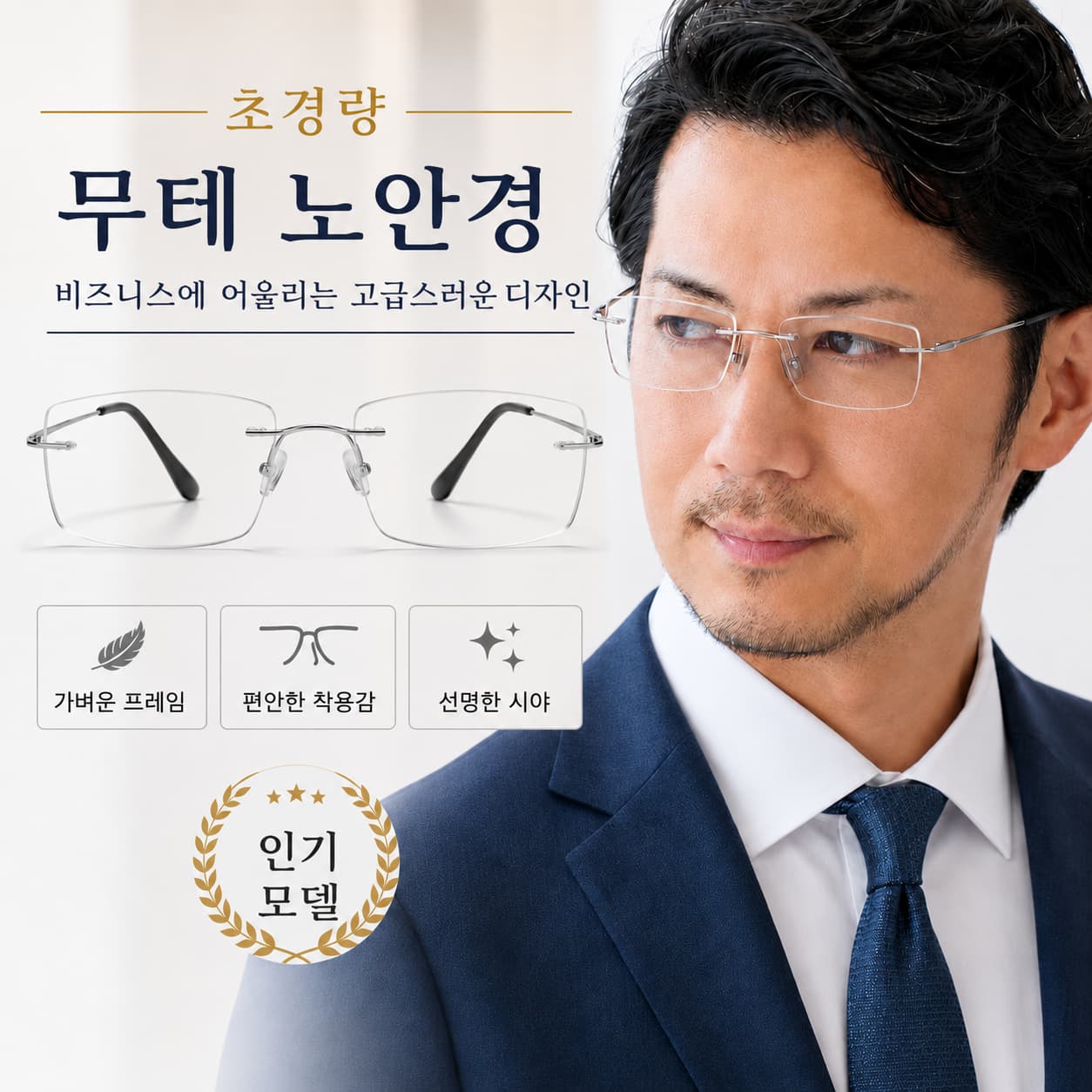 LUNORU 남성용 순티타늄 무테 돋보기안경 블루라이트 차단 비즈니스 리딩글라스