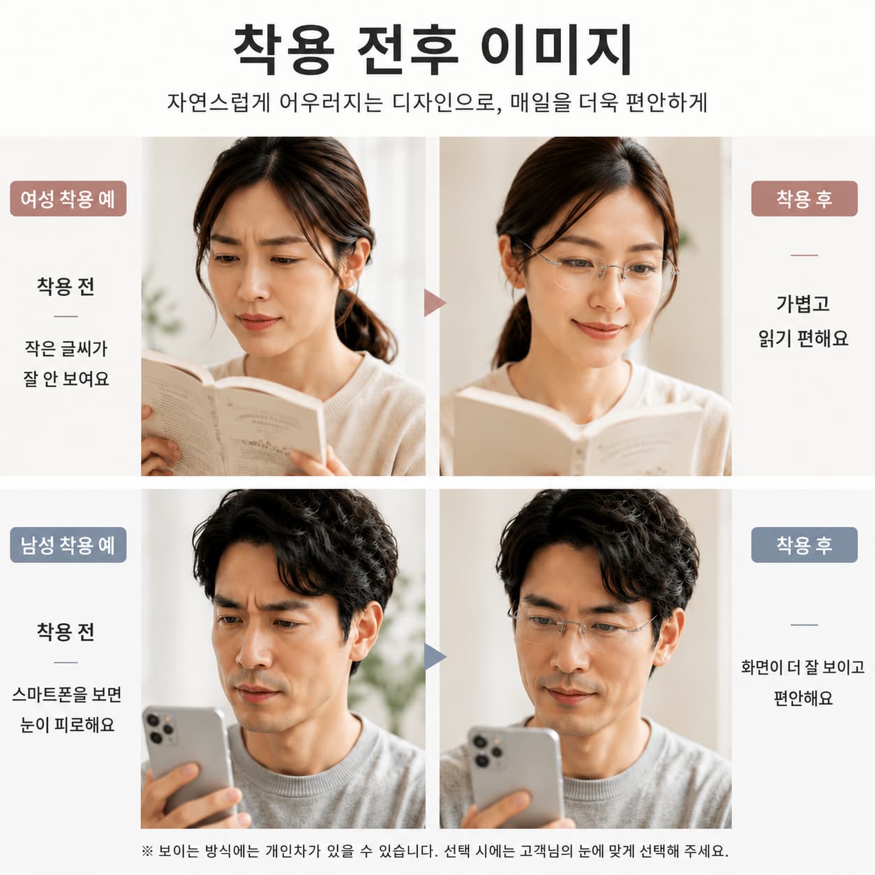 LUNORU 여성용 블루라이트 차단 변색 편광 UV 차단 돋보기안경