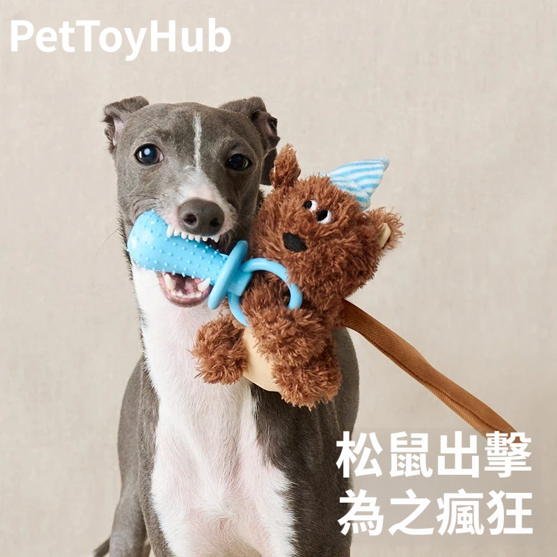 松鼠寶寶咬咬玩具｜毛絨陪伴＋奶嘴磨牙＋響紙尾巴 多玩法狗狗互動玩具