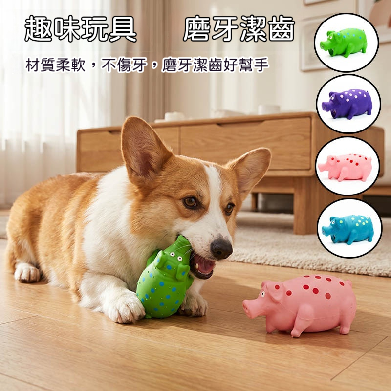 發聲怪叫豬｜寵物互動磨牙玩具｜柔軟乳膠耐咬潔齒玩具｜按壓發聲吸引狗狗玩耍