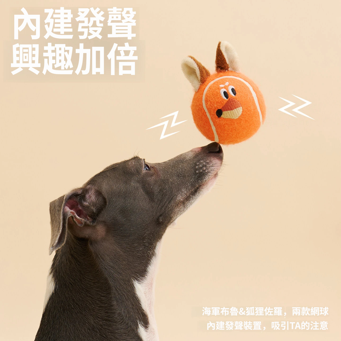 布魯佐羅網球｜狗狗發聲彈力玩具｜柔軟回彈・內建發聲・互動拋接玩具