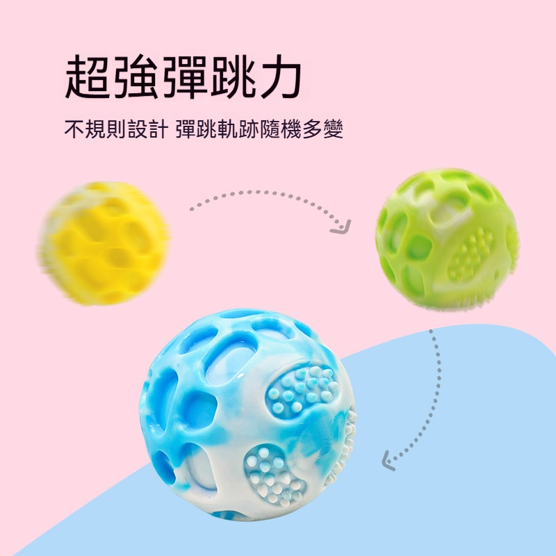 彈力發聲球｜寵物耐咬互動玩具｜3D立體凹槽設計・高彈跳趣味球・磨牙潔齒狗狗玩具