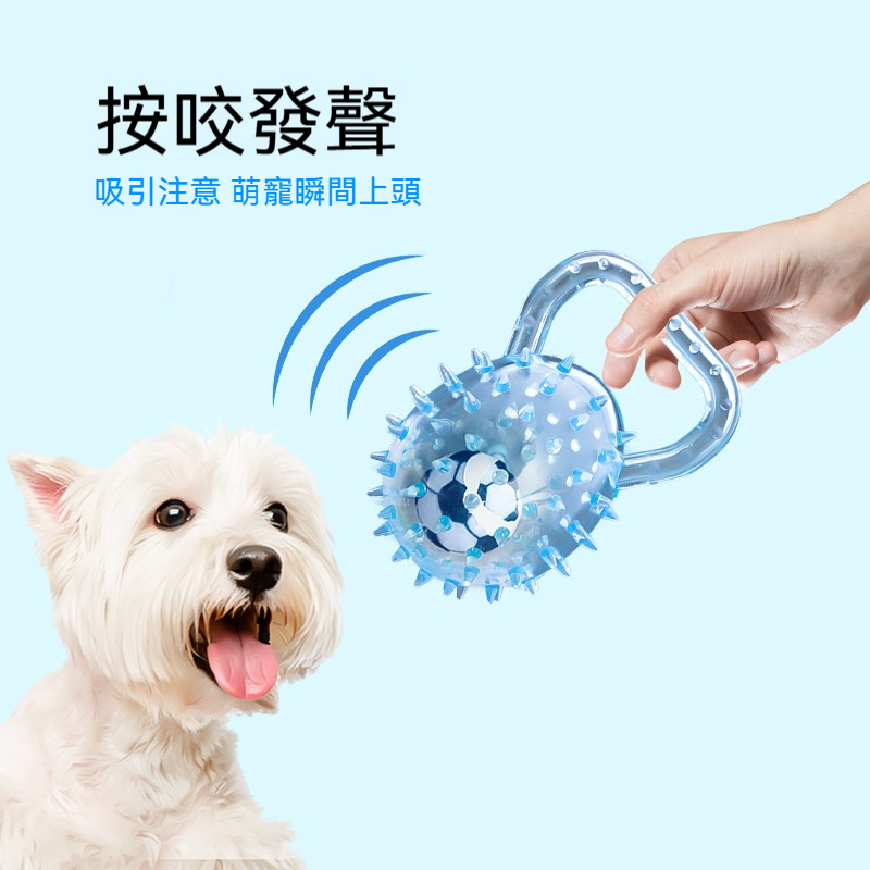 提手刺球磨牙玩具｜狗狗發聲互動球｜潔齒耐咬拋接玩具