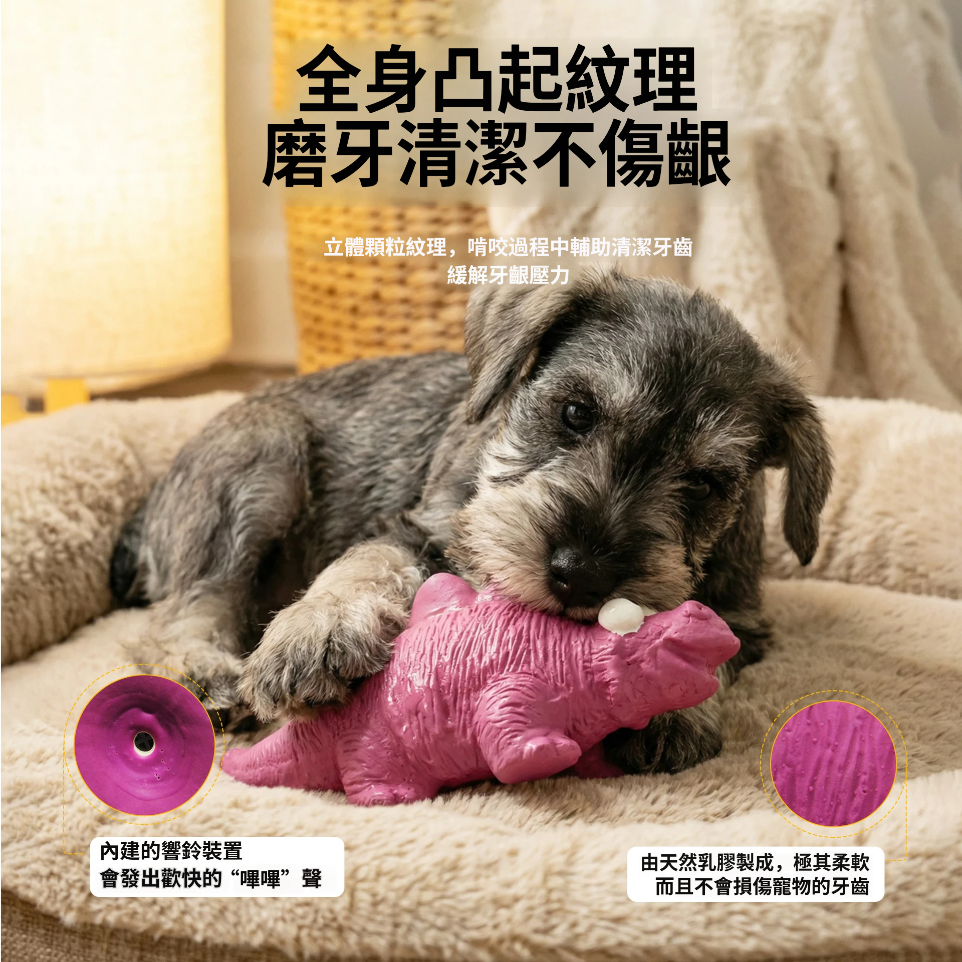 恐龍乳膠玩具｜啾啾發聲・立體紋理・陪玩磨牙