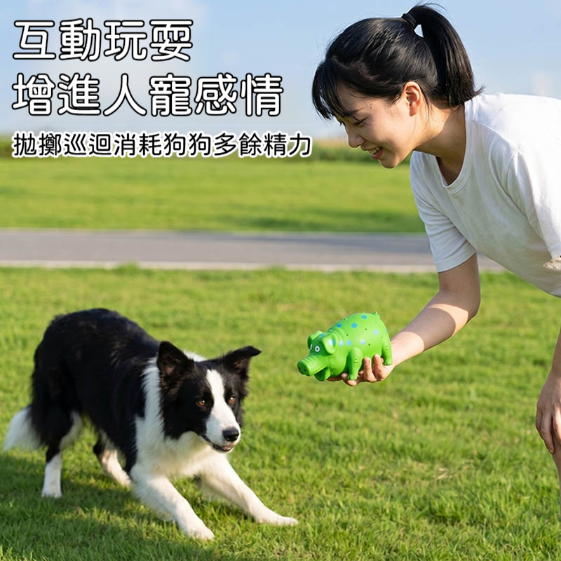 發聲怪叫豬｜寵物互動磨牙玩具｜柔軟乳膠耐咬潔齒玩具｜按壓發聲吸引狗狗玩耍