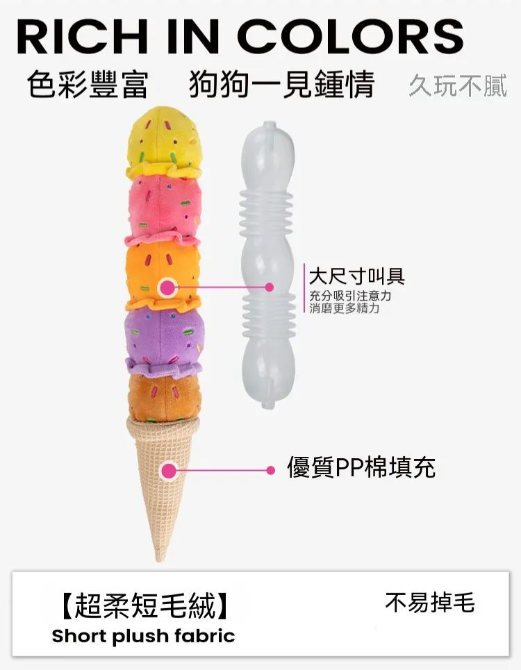 繽紛多彩冰淇淋造型寵物玩具｜啃咬發聲慢回彈材質