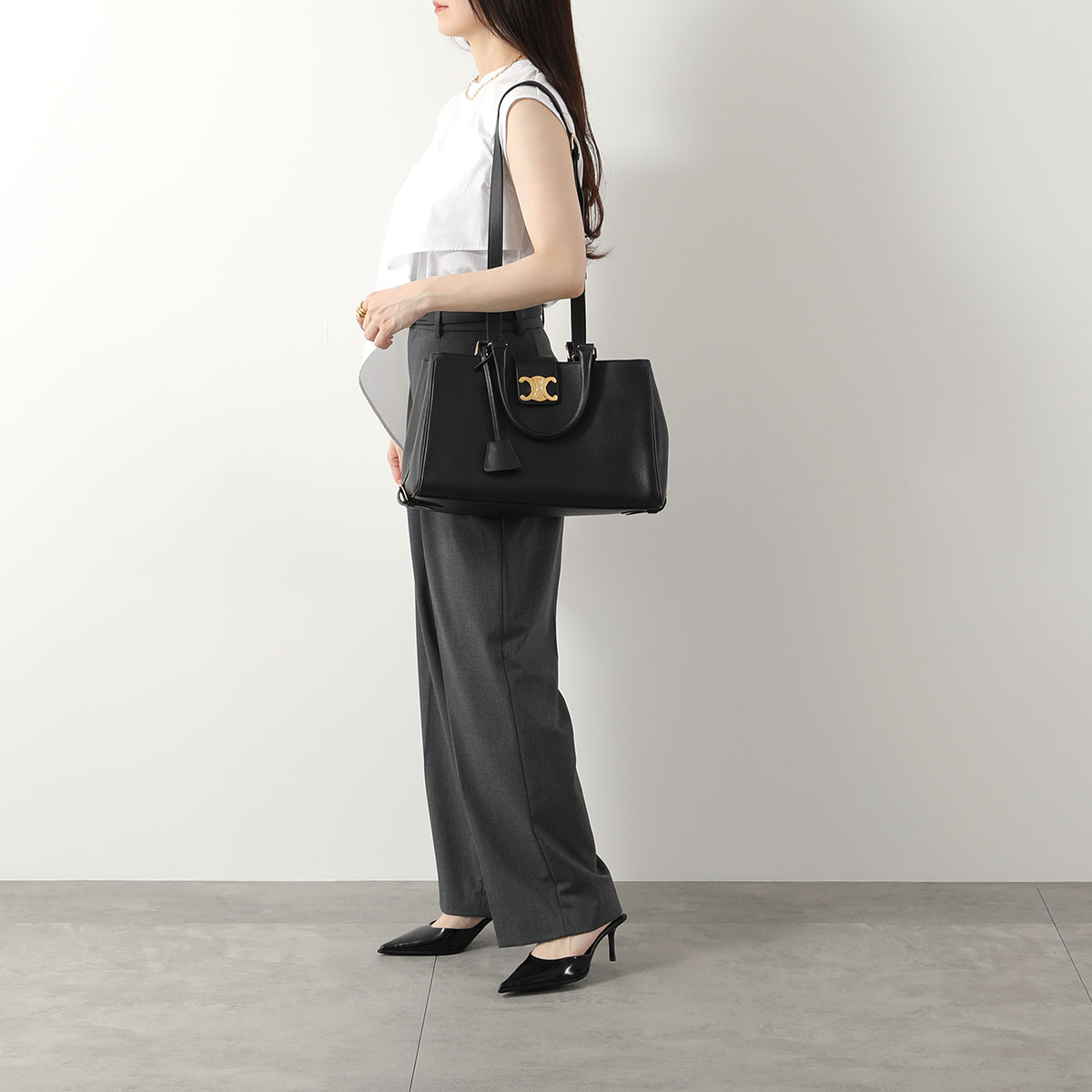 CELINE セリーヌ ハンドバッグ 114963FK6.38NO レディース レザー ミディアム アポリーヌ ショルダーバッグ クロスボディ 鞄 38NO/Black【po_fifth】