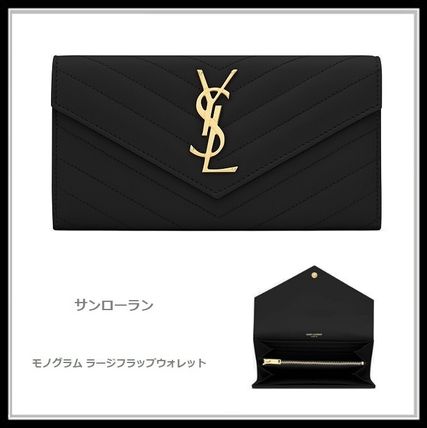 YSL大きな文字のロゴがエンボス加工革財布をきめ