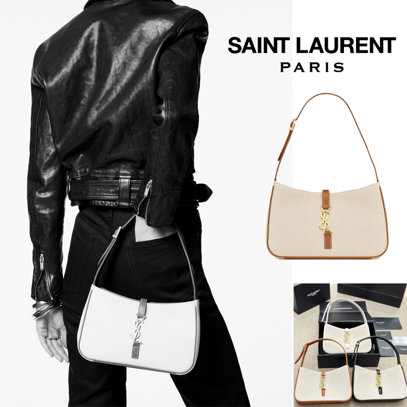 SAINT LAURENT LE 5 À 7 キャンバスとレザーのハンドバッグ