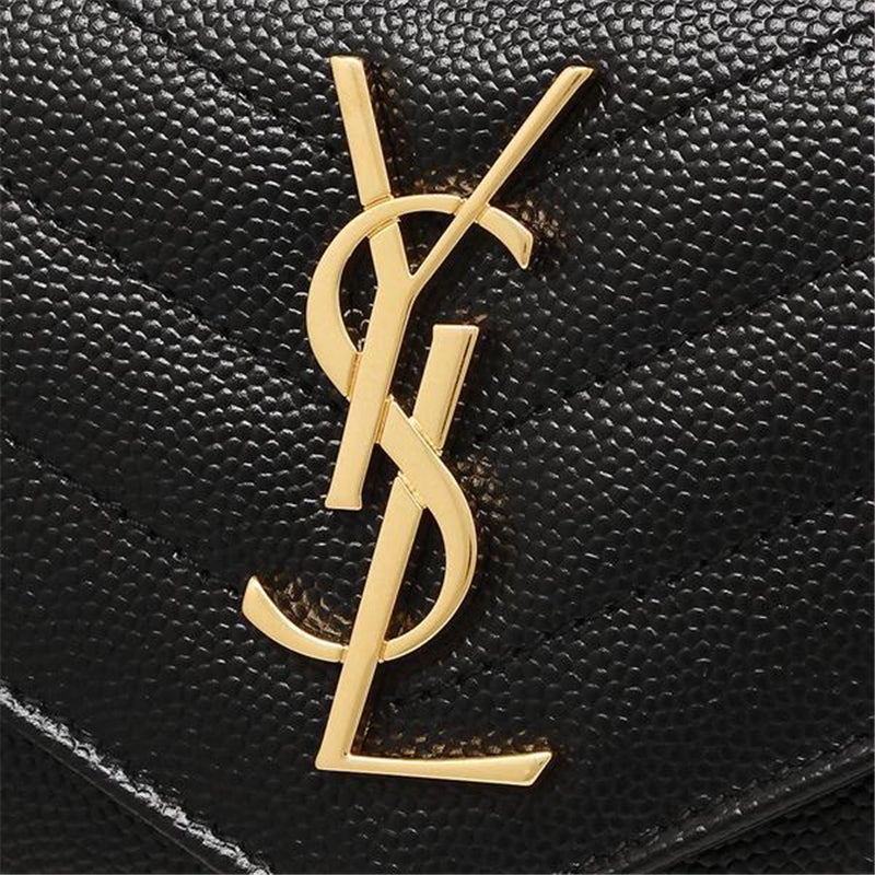 【SAINT LAURENT】モノグラム コンパクト スリーフォールド ウォレット（ブラック／テクスチャードキルティングレザー）【財布】【メンズ 財布】