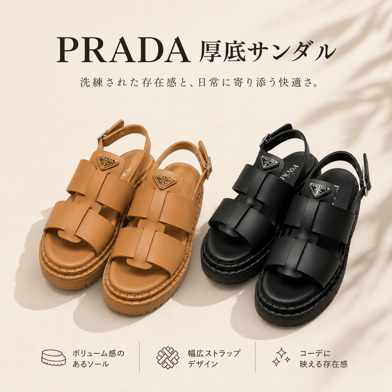 PRADA レディース 厚底サンダル｜ボリュームソール・バックストラップ・2カラー