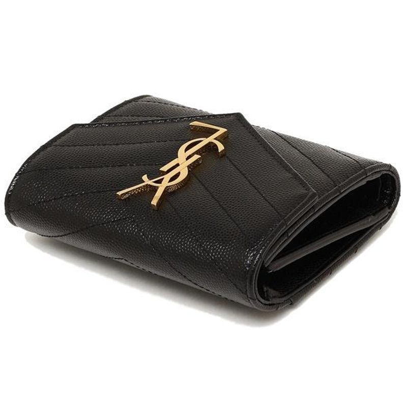 【SAINT LAURENT】モノグラム コンパクト スリーフォールド ウォレット（ブラック／テクスチャードキルティングレザー）【財布】【メンズ 財布】