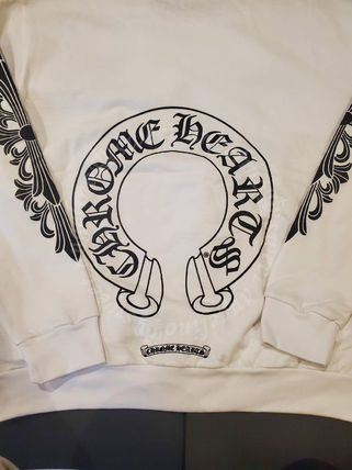 CHROME HEARTS HORSESHOE FLORAL SLEEVE CREWNECK SWEATSHIRT ホワイト バックロゴ