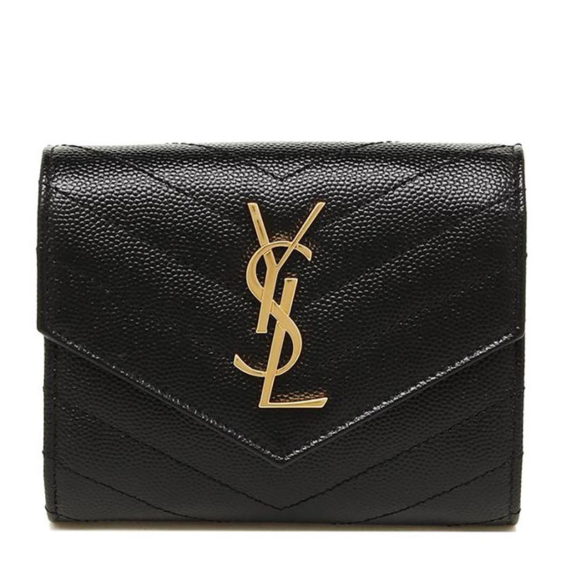 【SAINT LAURENT】モノグラム コンパクト スリーフォールド ウォレット（ブラック／テクスチャードキルティングレザー）【財布】【メンズ 財布】