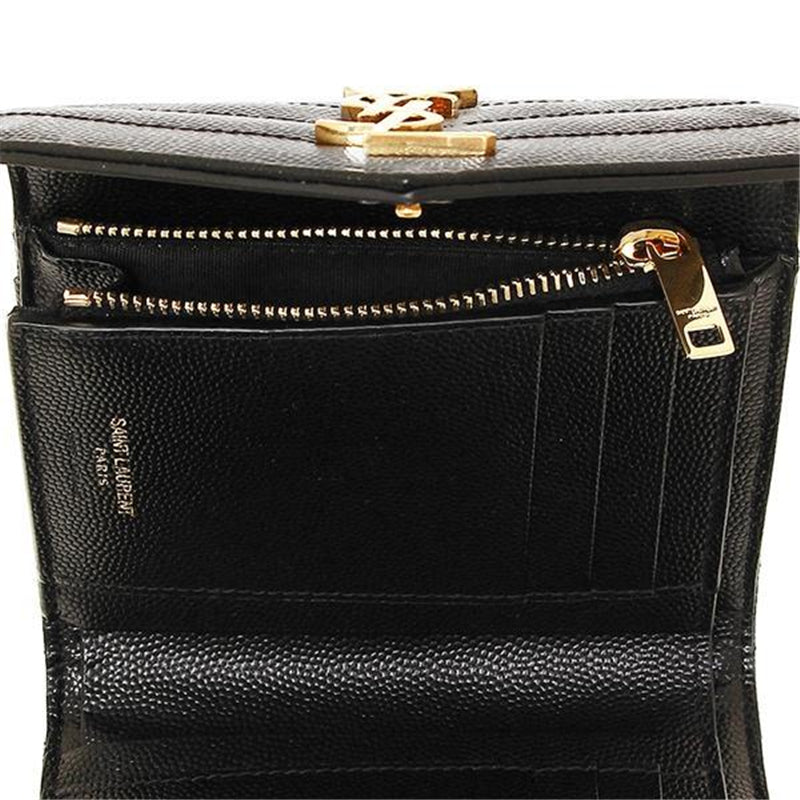 【SAINT LAURENT】モノグラム コンパクト スリーフォールド ウォレット（ブラック／テクスチャードキルティングレザー）【財布】【メンズ 財布】
