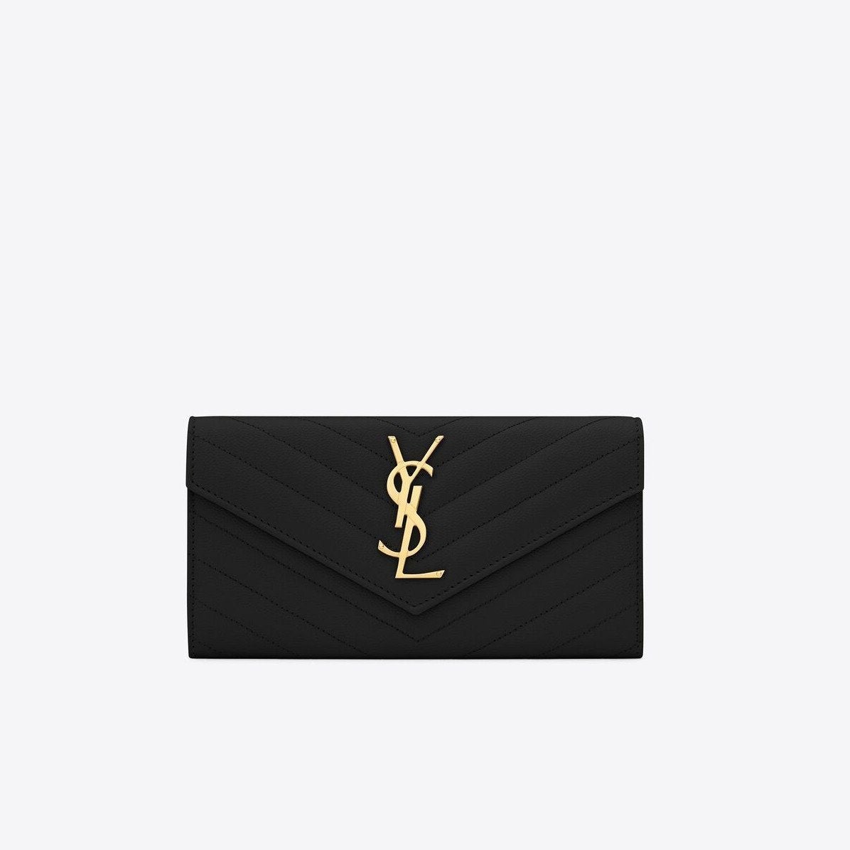 YSL大きな文字のロゴがエンボス加工革財布をきめ