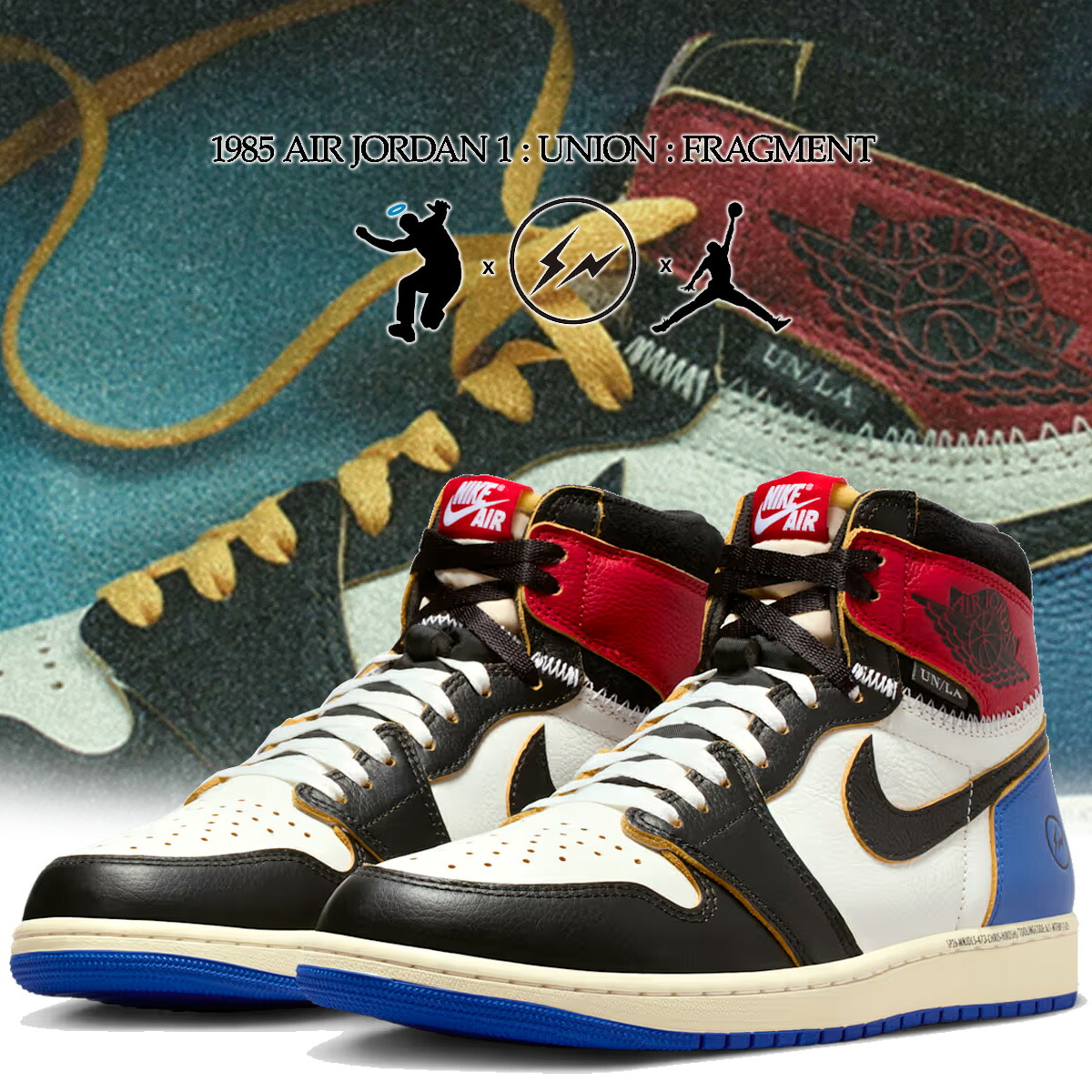 NIKE FRAGMENT UNION AIR JORDAN 1 RETRO HI OG SP blk/wht-varsity red io7847-002 商品画像 1