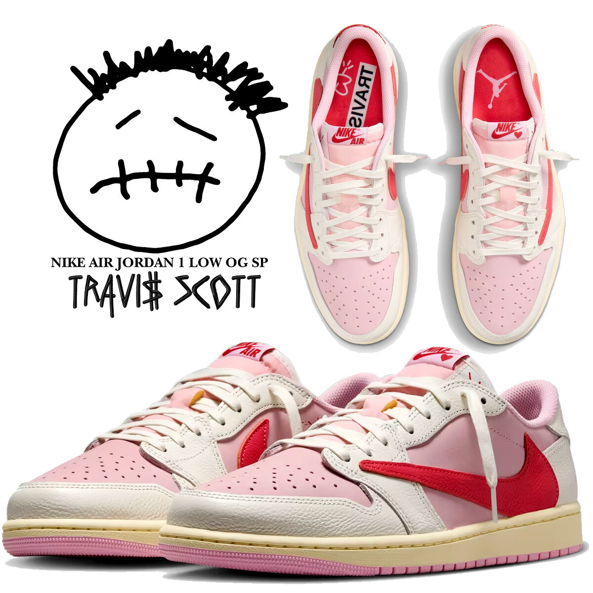 NIKE AIR JORDAN 1 LOW OG SP TRAVIS SCOTT sail/tropical pink-shy pink iq7604-101 商品画像 1