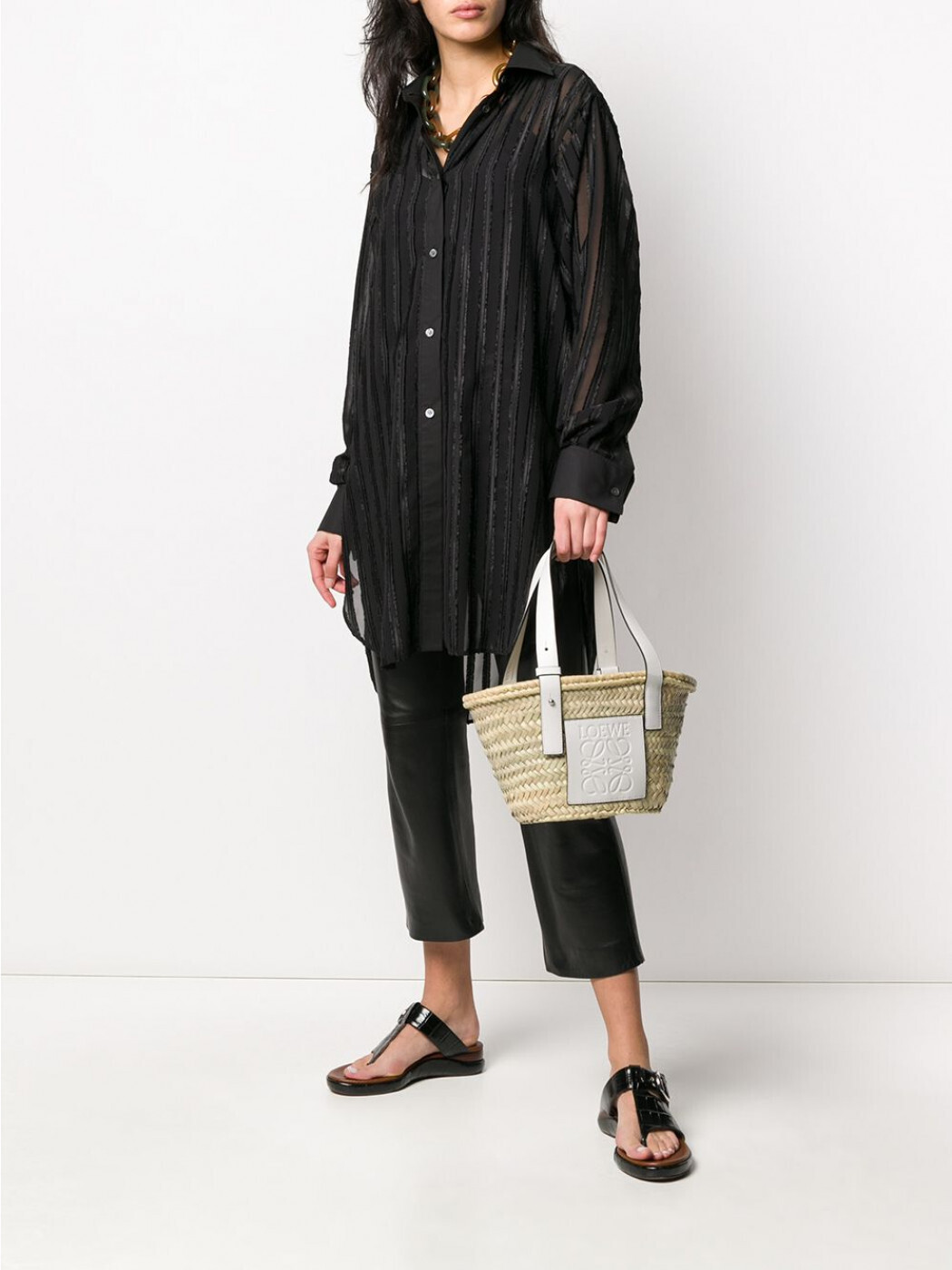 ∞∞ LOEWE ∞∞ Small leather-trimmed バスケットバッグ ☆
