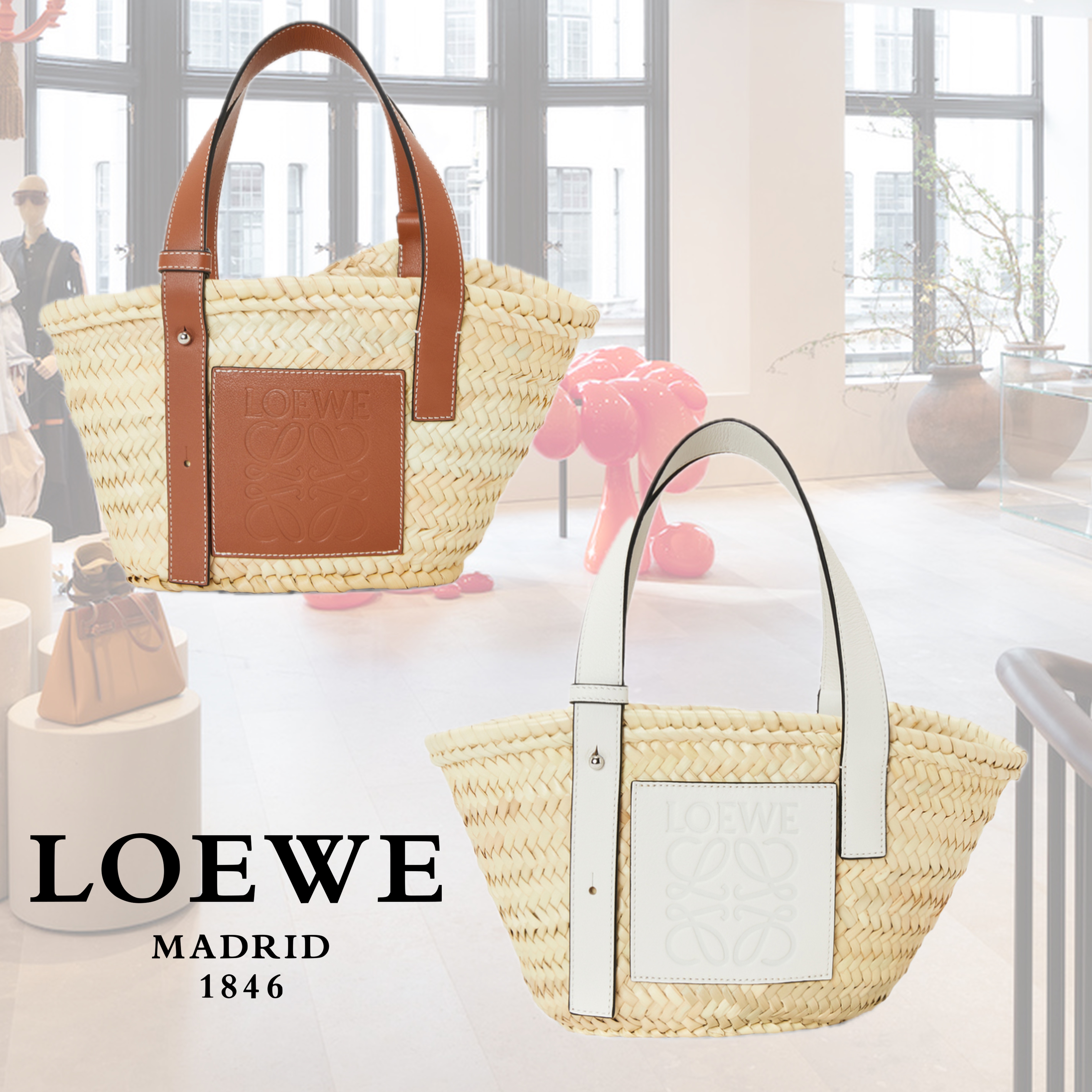 ∞∞ LOEWE ∞∞ Small leather-trimmed バスケットバッグ ☆