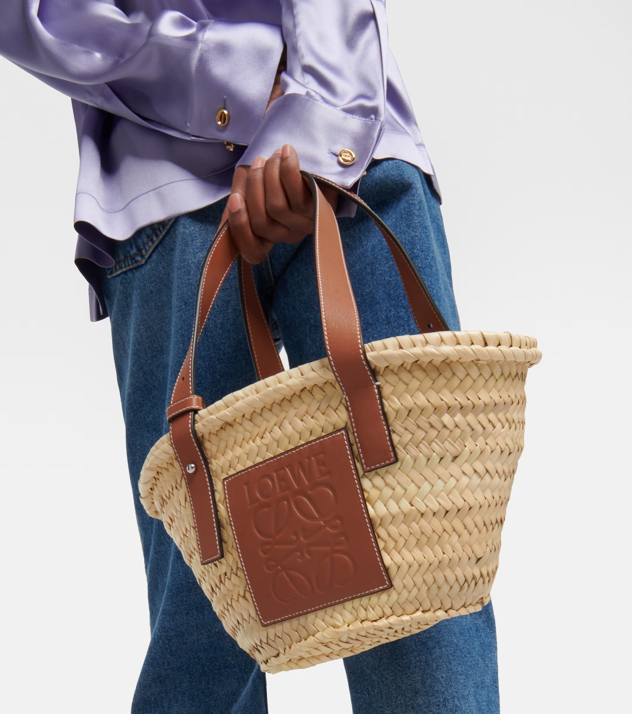∞∞ LOEWE ∞∞ Small leather-trimmed バスケットバッグ ☆